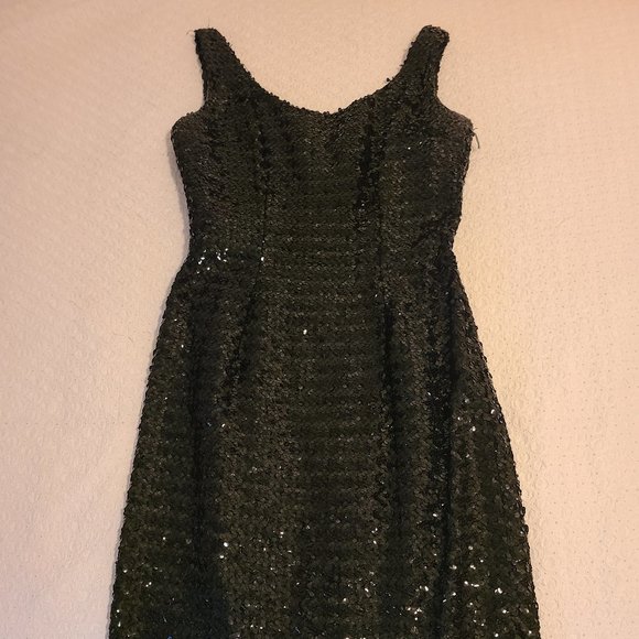 Vintage Square Neck Sequin Sheath Cocktail Dress Black Homecoming Dress main image 1